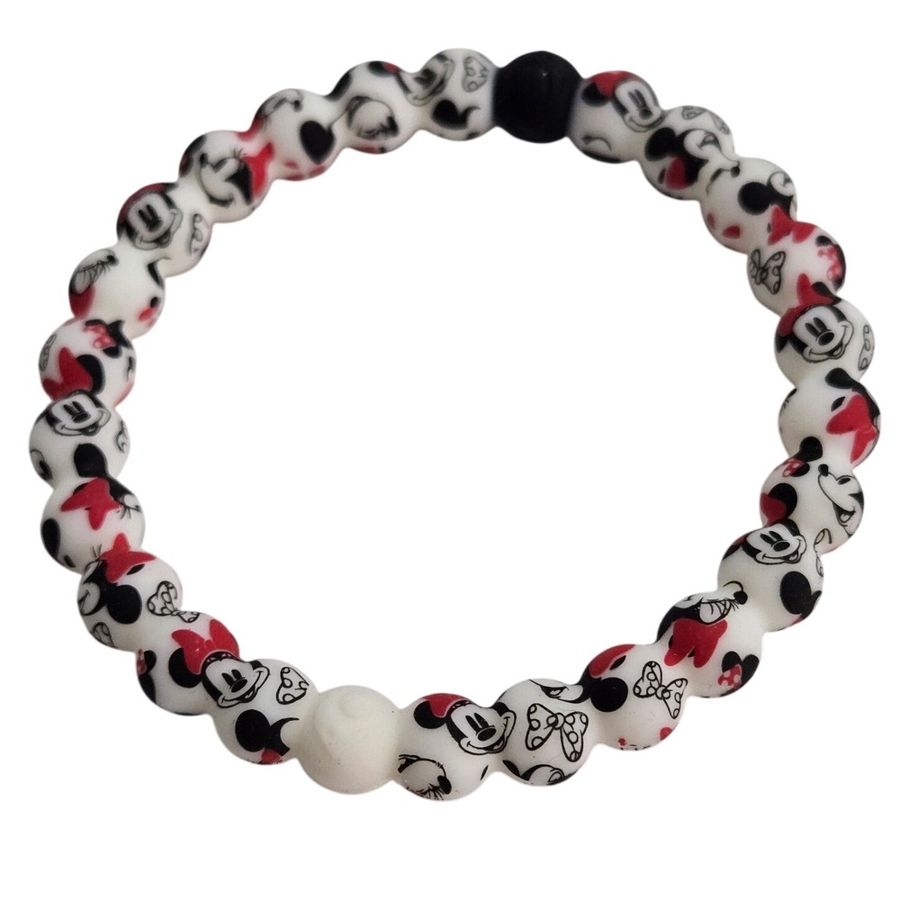 Lokai Disney Minnie Mouse Silicone Beaded Stretch Bracelet White Red Size XS